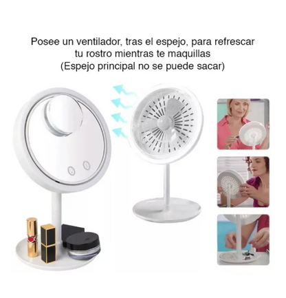 ESPEJO 360° MAQUILLAJE LED Y VENTILADOR