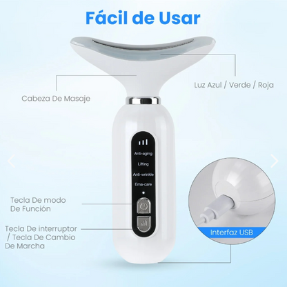 MASAJEADOR FACIAL CUELLO ANTIEDAD LED AR